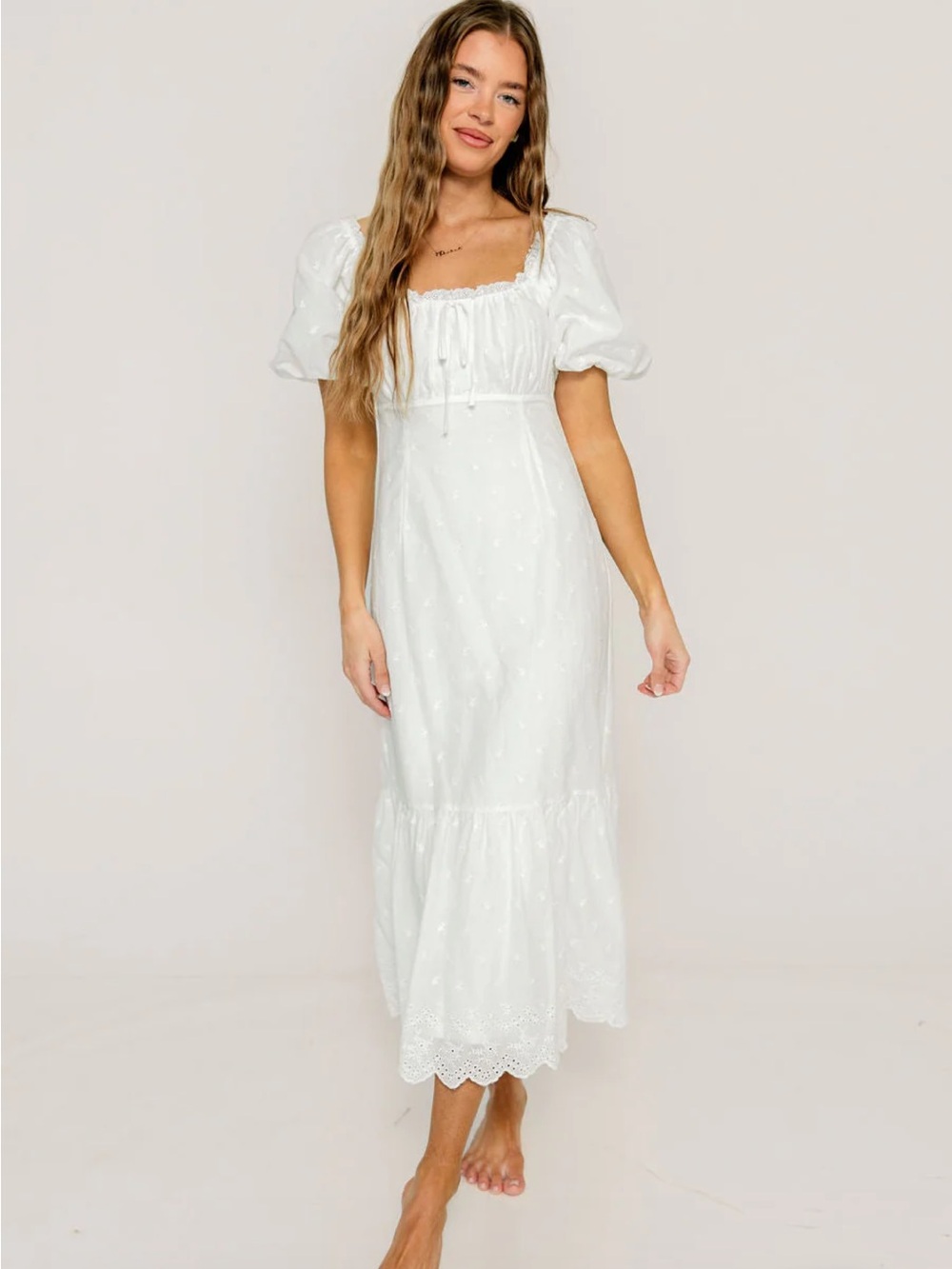 Storia White Puff Sleeve Midi Dress